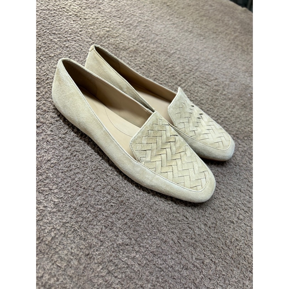 Talbots Womens 9M Beige Suede Woven Square Toe Loafers Flats Made in Brazil